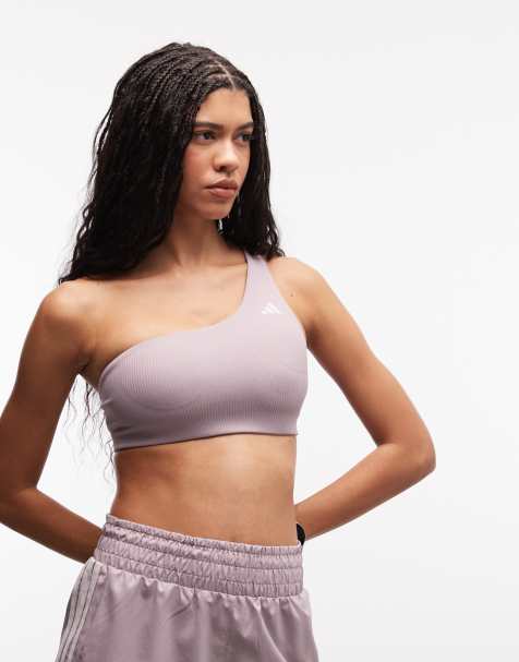 adidas Training - Optime - Reggiseno monospalla a sostegno leggero color malva - view 1