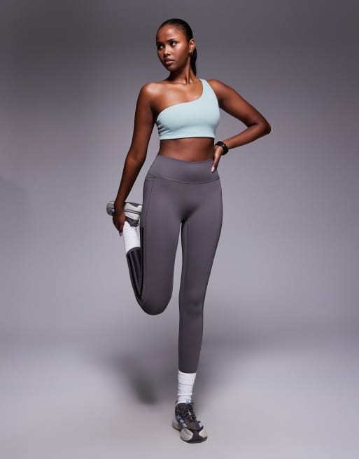 adidas Training Optime ribbed light support one shoulder sports bra in sage, 2 of 4