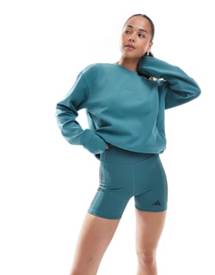 adidas Training - Optime - Short legging 1/4 à logo 3 bandes - Sarcelle délavé-Bleu