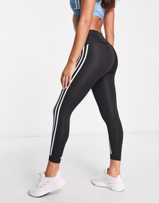 Adidas Women's 7/8 3 Stripe High Waist Active Tight Leggings, Black/White,  Large