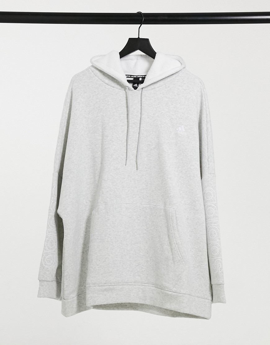 Adidas Training oversized hoodie in grey with borg lining