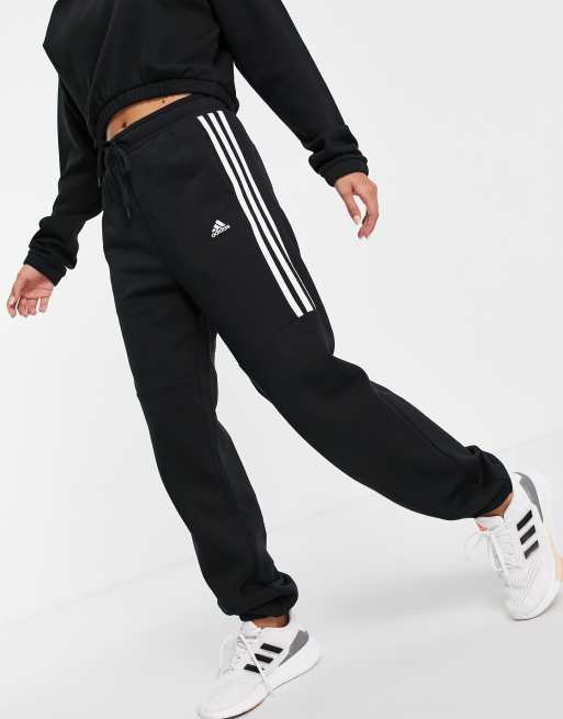 adidas Training 3 stripe oversized sweatpants in black