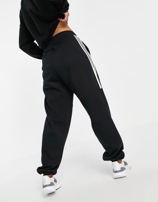 Adidas training 3 stripe oversized joggers in black new arrivals