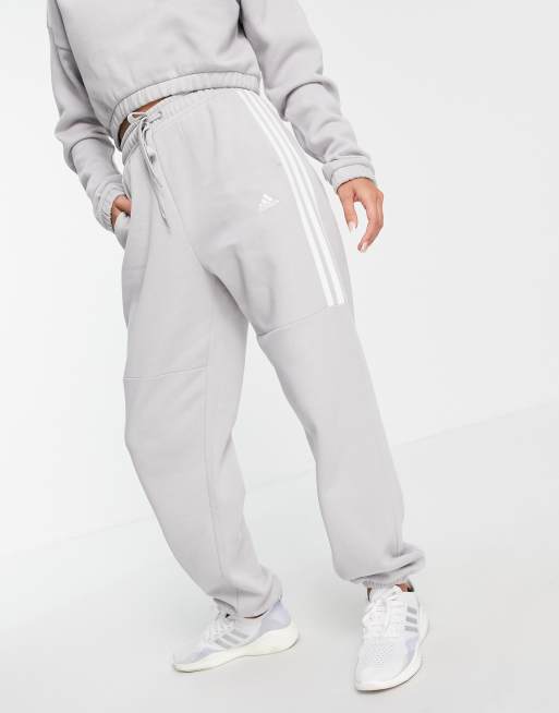 Adidas training 3 stripe 2025 oversized joggers in grey