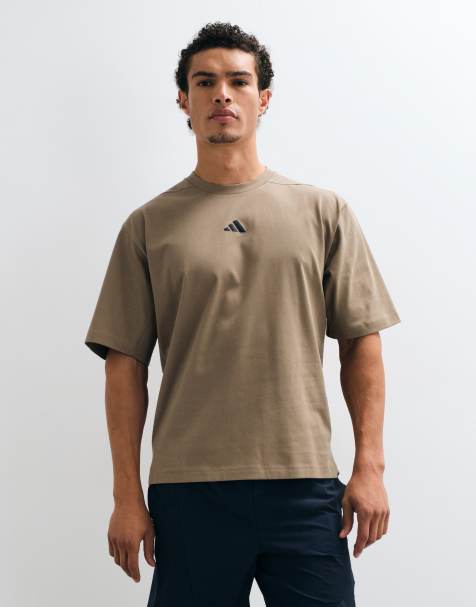 adidas Training oversized t-shirt with back print in khaki - view 1