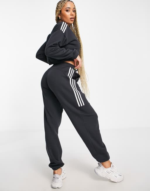 Adidas training 3 stripe oversized joggers in black new arrivals