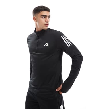adidas Training Own The Run 1/4 zip top in black