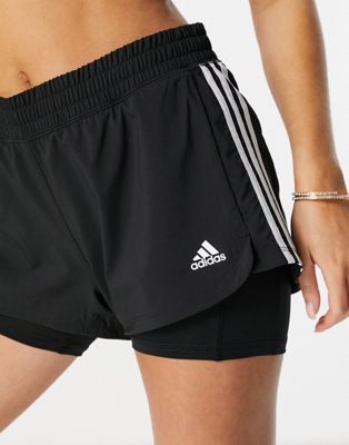 adidas Training Pacer 2 in 1 stripe shorts in black