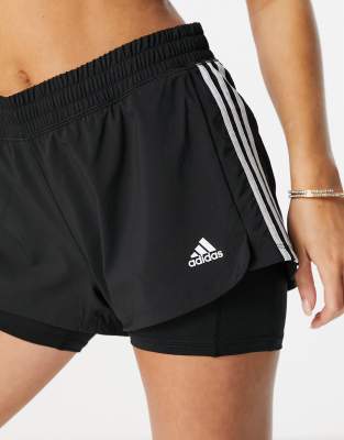 adidas performance adidas Training Pacer 2 in 1 stripe shorts in black
