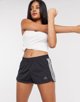 adidas Training Pacer 3 stripe knit shorts in black