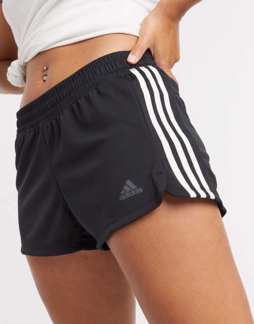 adidas Training Pacer 3 stripe knit shorts in black