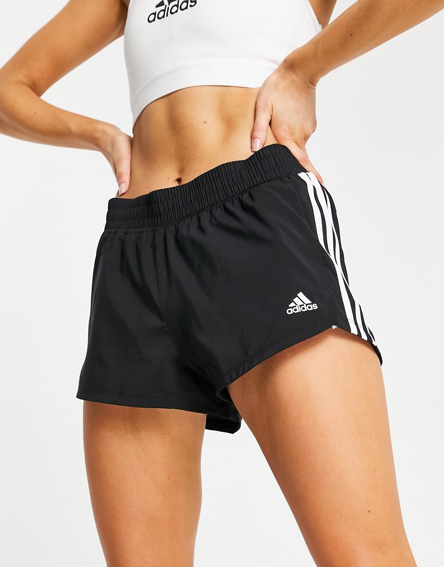 Adidas Training Pacer 3 stripe woven shorts in black