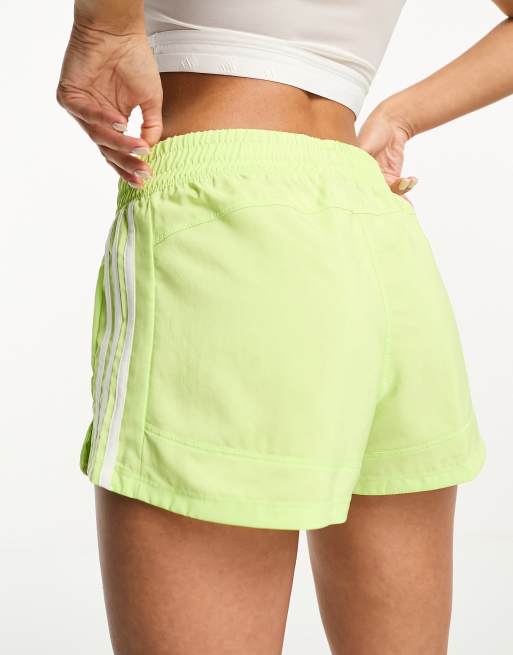 adidas Training Pacer 3 stripe woven shorts in green