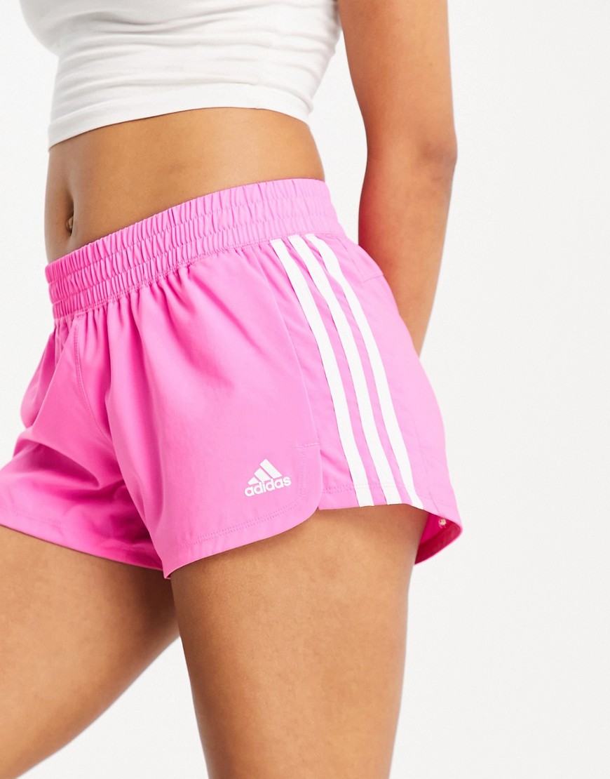 Adidas Training Pacer 3 stripe woven shorts in pink