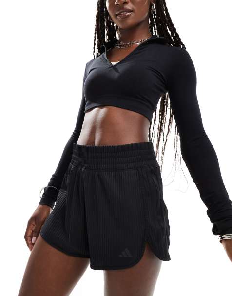 adidas Training pacer all gym seasonal rib high-rise tonal 3-stripes shorts in black - view 1