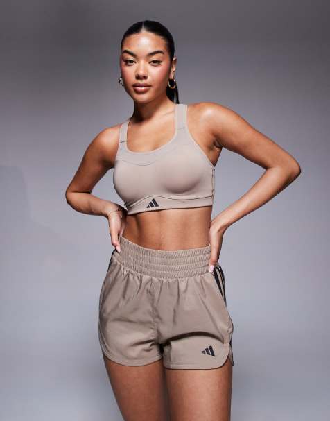adidas Training Pacer high waisted 3"" shorts in chalky brown
