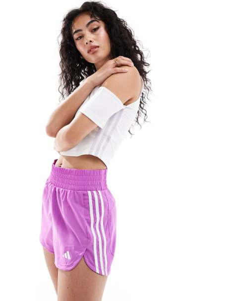 adidas Training – Pacer – Shorts in Lila mit den drei Streifen und hohem Bund - view 1