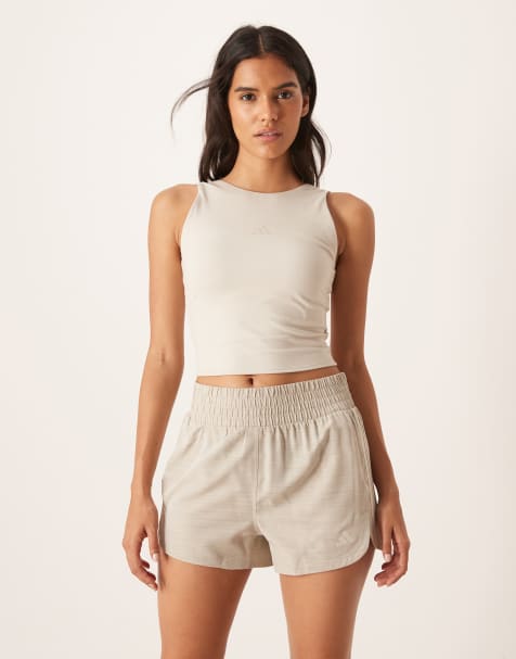 adidas Training Pacer high waisted 3"" shorts in stone