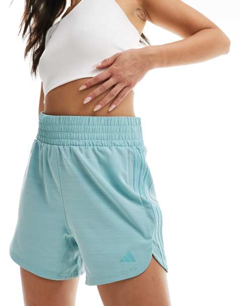 adidas Training – Pacer – Webstoff-Shorts in Türkis mit den drei Streifen und hohem Bund - view 1