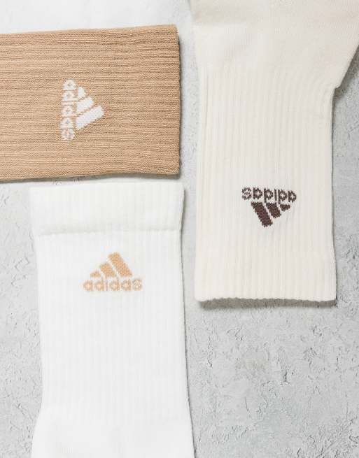 adidas Training - Pakke med 3 par crewsokker i brun/hvid/cremefarvet, 3 af 3