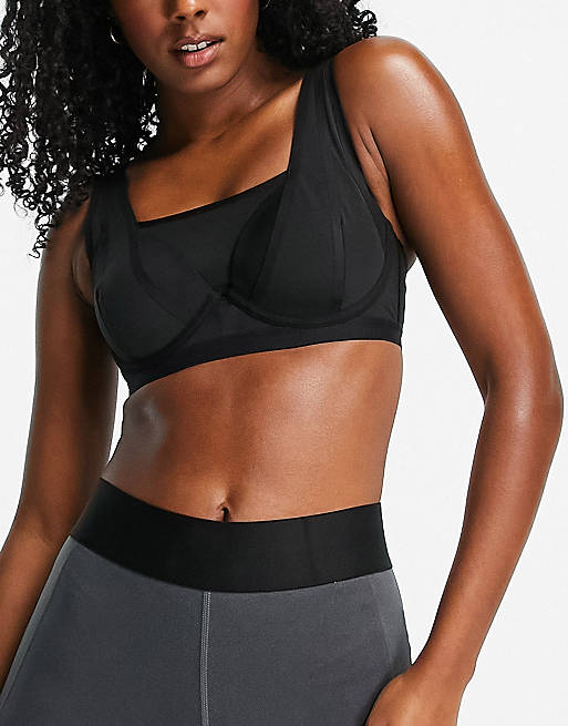 adidas Training panelled high support sports bra in black