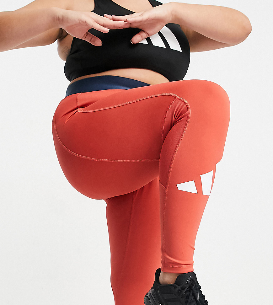 Adidas Performance - Adidas training plus 3 bar logo leggings in red