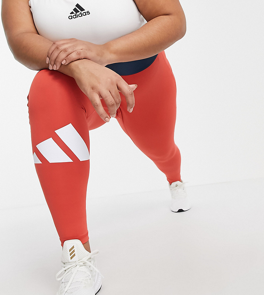 Adidas Training Plus 3 bar logo leggings in red