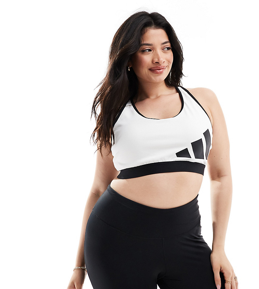 adidas Training Plus 3-bar logo sports bra in white