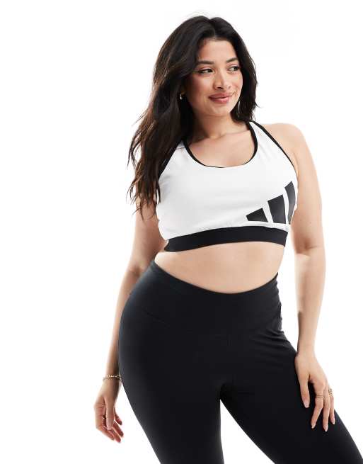 adidas Training Plus 3 bar logo sports bra in white ASOS