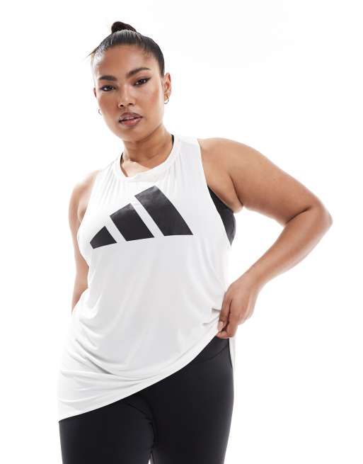 adidas Training Plus 3-bar logo tank top in white