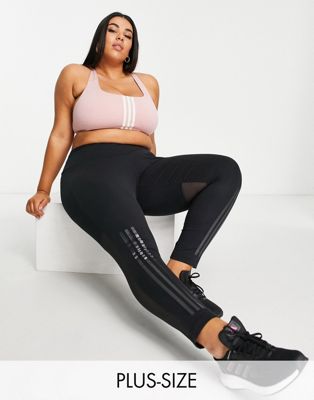 Adidas Training Plus 3 Stripe design mid-support sports bra in pink