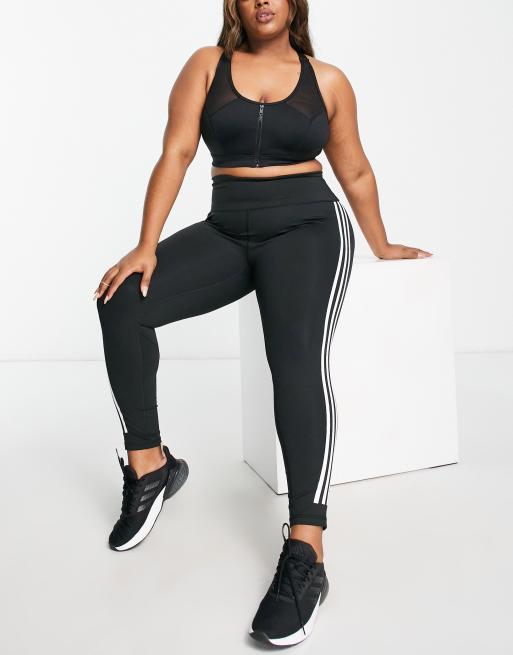 adidas Training Plus 3 stripe leggings in black