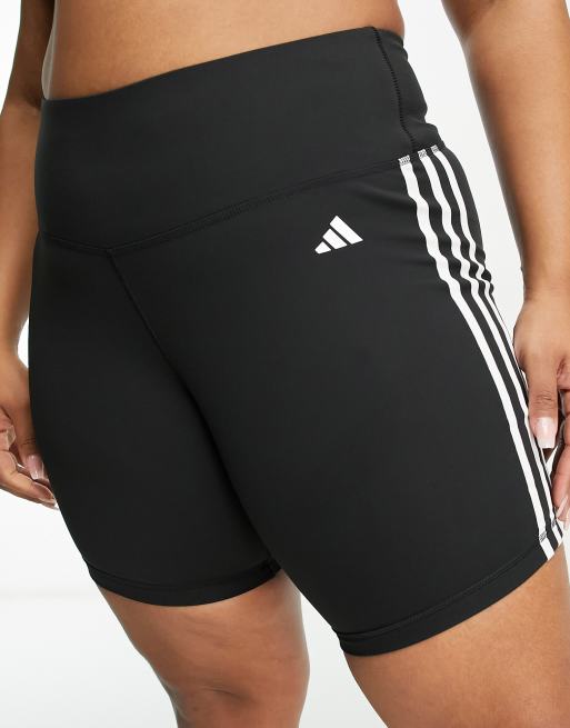 adidas Training plus 3 stripe side panel legging shorts in black