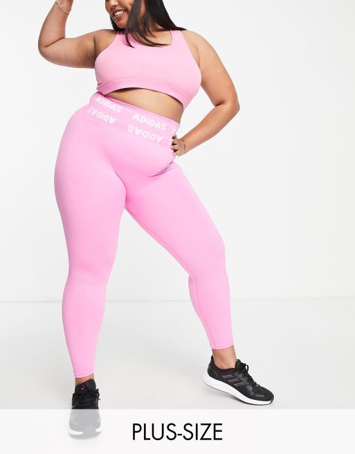 adidas Training Plus aeroknit logo 7/8 leggings in bright pink