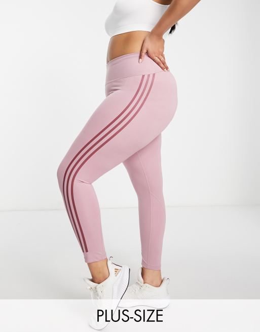 adidas Training Plus Essential 3 Stripe 7 8 leggings in pink ASOS