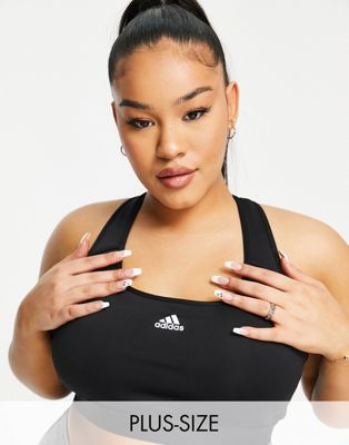 adidas Training mid-support sports bra with branded back straps in black