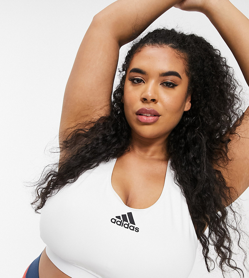 Adidas Training Plus race back medium support sports bra in white