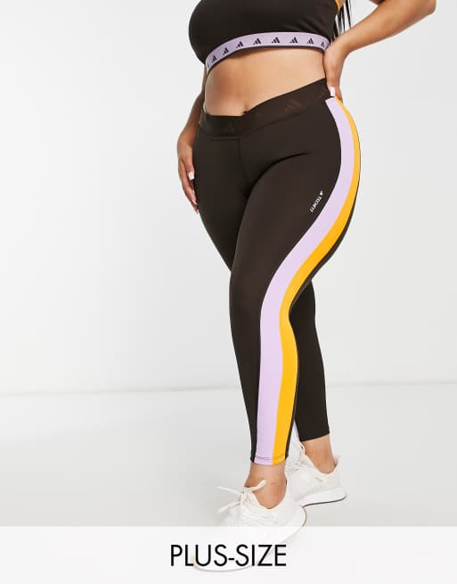 adidas Training Plus Techfit colourblock high waisted leggings in brown,  orange and purple