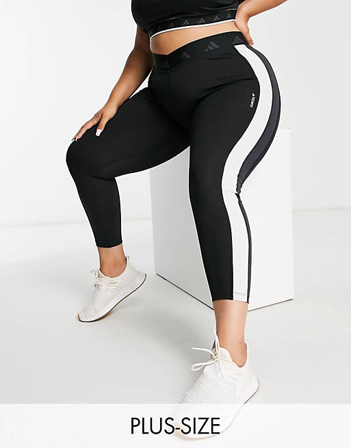 Shaded biografi Knop adidas Training Plus - Techfit - Højtaljede leggingshorts i sorte og hvide  farveblokke | ASOS