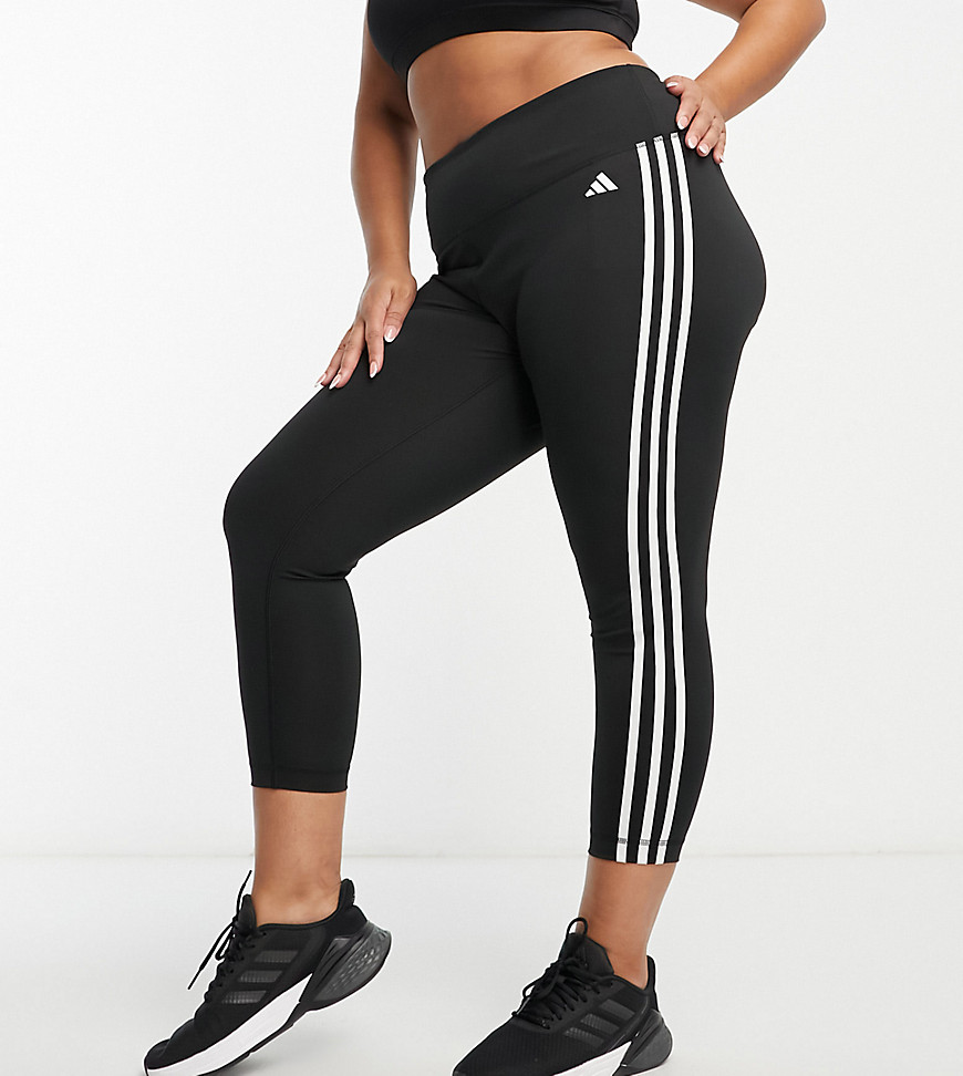 adidas Training Plus Train Essentials 3 stripe leggings in black
