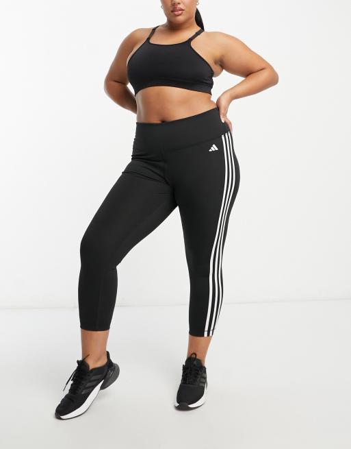 adidas Training Plus Train Essentials 3 stripe leggings in black