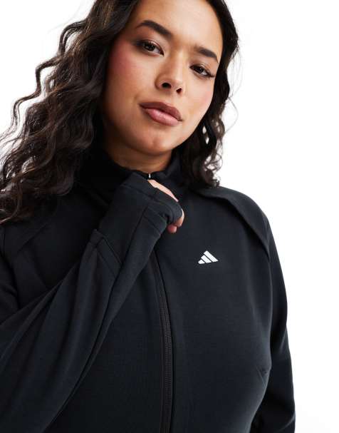 adidas Training Plus zip through top in black - view 1