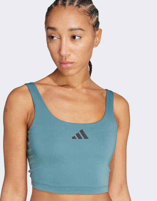 adidas Training - Power - Blågrøn tanktop-BH med let støtte og slidt look, 4 af 4