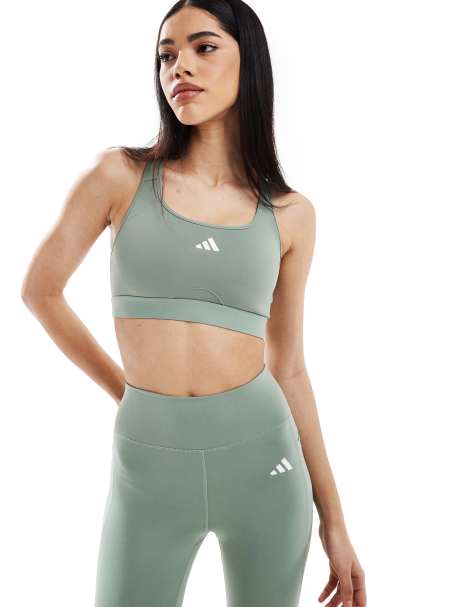 adidas Training - Power React - Brassière de sport maintien intermédiaire - Vert argenté - view 1