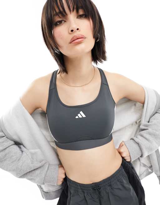 adidas Performance Medium support sports bra - grey six/white/grey 