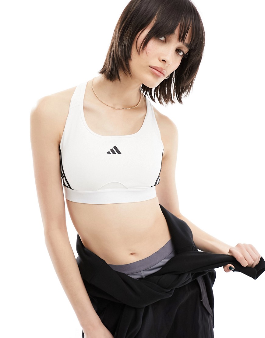 adidas Training Power React mid support bra in white