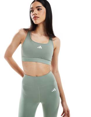 adidas Training - Power React - Sport-BH in Silbergrün mit mittlerer Stützfunktion