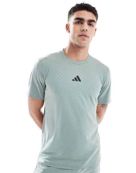 adidas Training Power 3-stripes tee in silver green