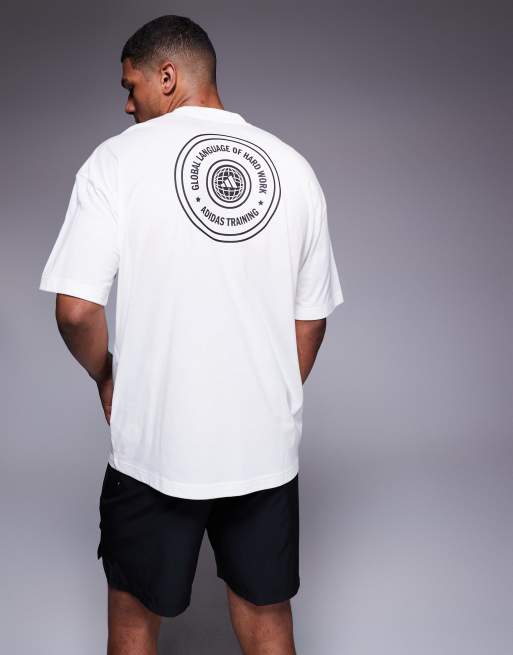 adidas - Training Power - T-shirt bianca con stampa di globo sul retro, 2 di 4
