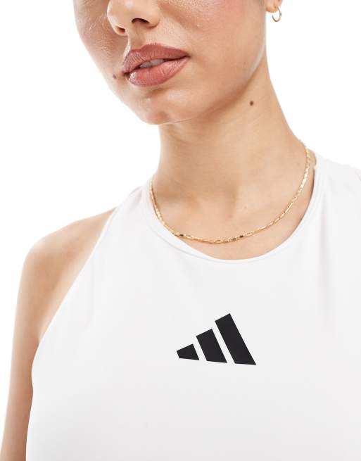 adidas Training - Power - Top senza maniche bianco con reggiseno, dorso a vogatore e 3 righe, 4 di 4